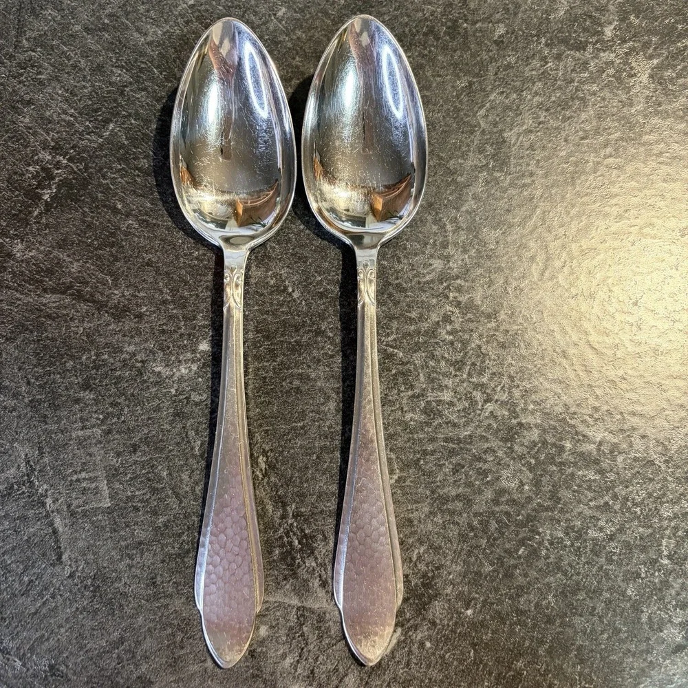 Gero Zilmeta #755 Stainless Steel Danish Hammered Modern 8" Serving Spoons 2 Pc - Picture 1 of 6